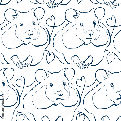 hamster animal art line vector modern seamless pattern print white
