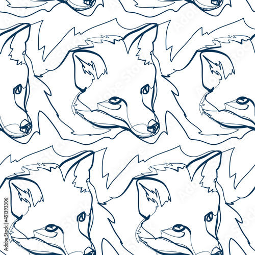 fox animal art line vector modern seamless pattern print white