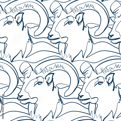 ram animal art line vector modern seamless pattern print white