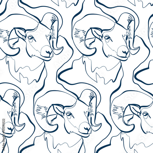 ram animal art line vector modern seamless pattern print white