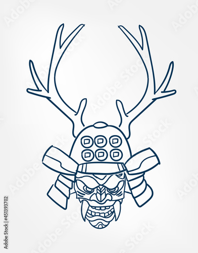 oni samurai mask vector line art sketch japanese design isolated