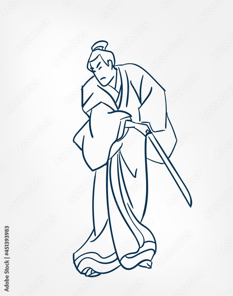 samurai traditional vector line art sketch japanese design isolated