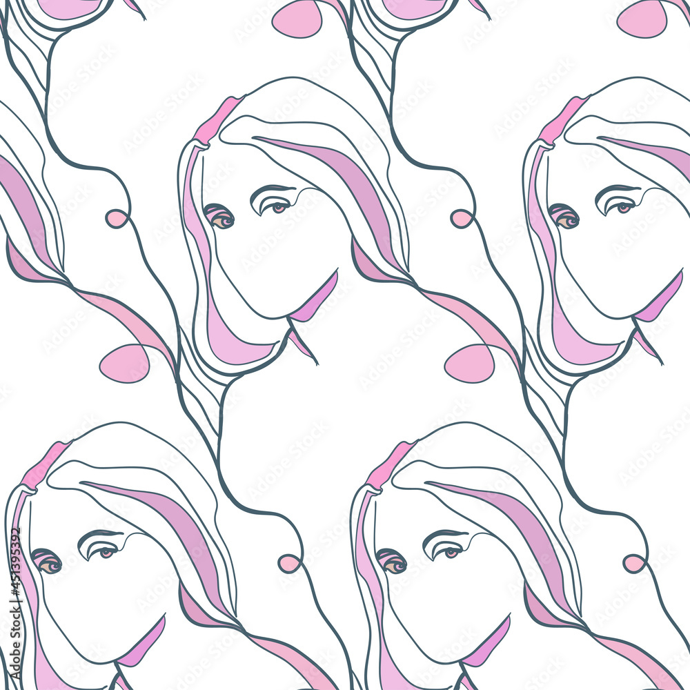 girl face and body vector stained glass style seamless art line pattern girl face and body vector stained glass style seamless art line pattern