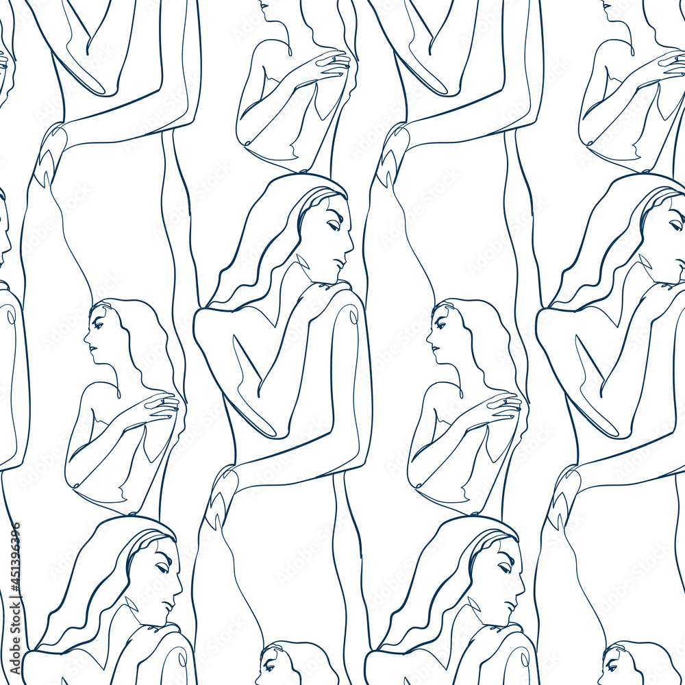 girl face and body towel vector stained glass style seamless art line pattern girl face and body towel vector stained glass style seamless art line pattern