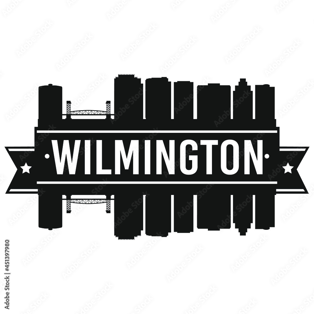 Wilmington Delaware Skyline. Banner Vector Design Silhouette Art. Cityscape Travel Monuments.