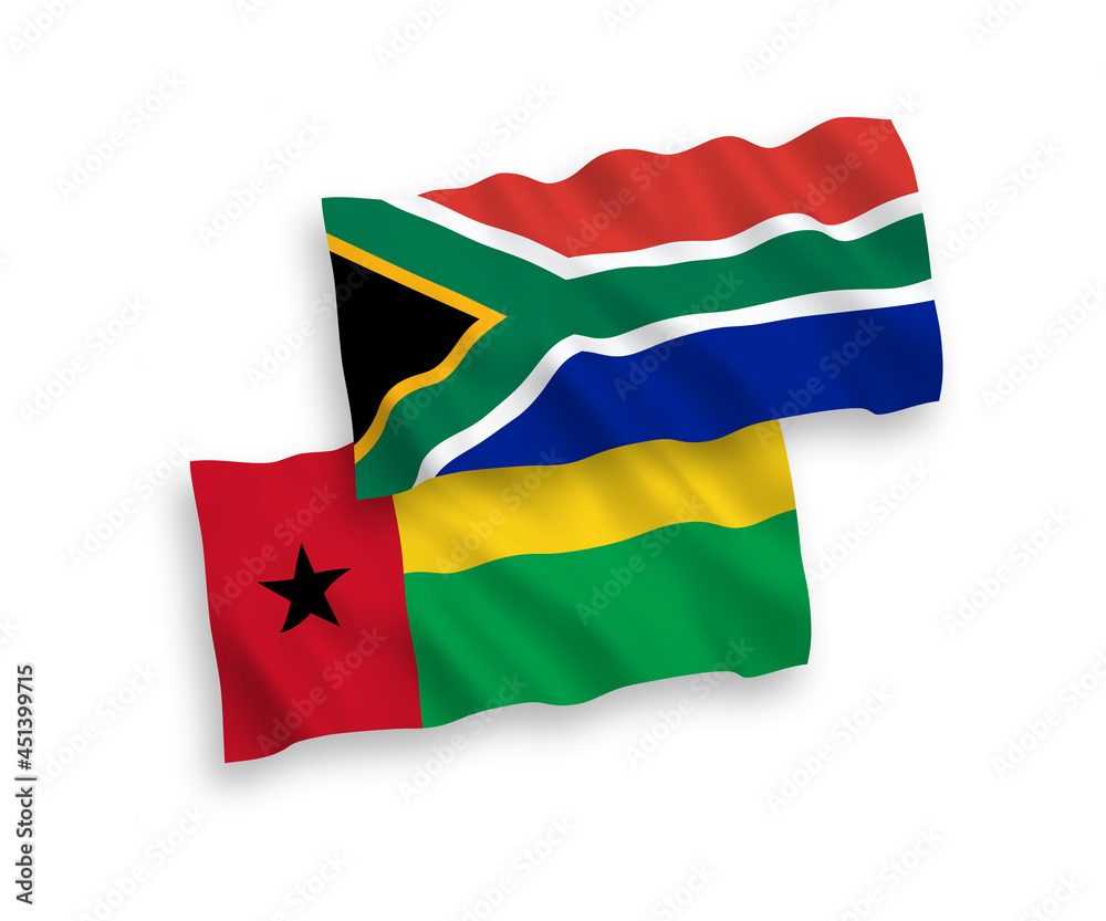 Flags of Republic of Guinea Bissau and Republic of South Africa on a white background