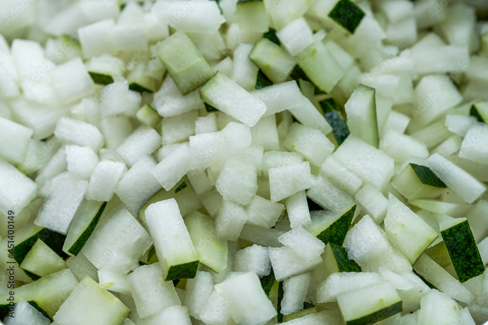 Steps of making winter melon tea, close-up of chopped winter melon Steps of making winter melon tea, close-up of chopped winter melon