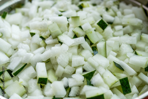 Steps of making winter melon tea, close-up of chopped winter melon