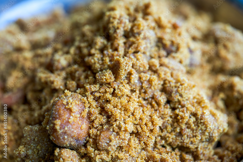 Chinese traditional crude brown sugar close-up, sucrose