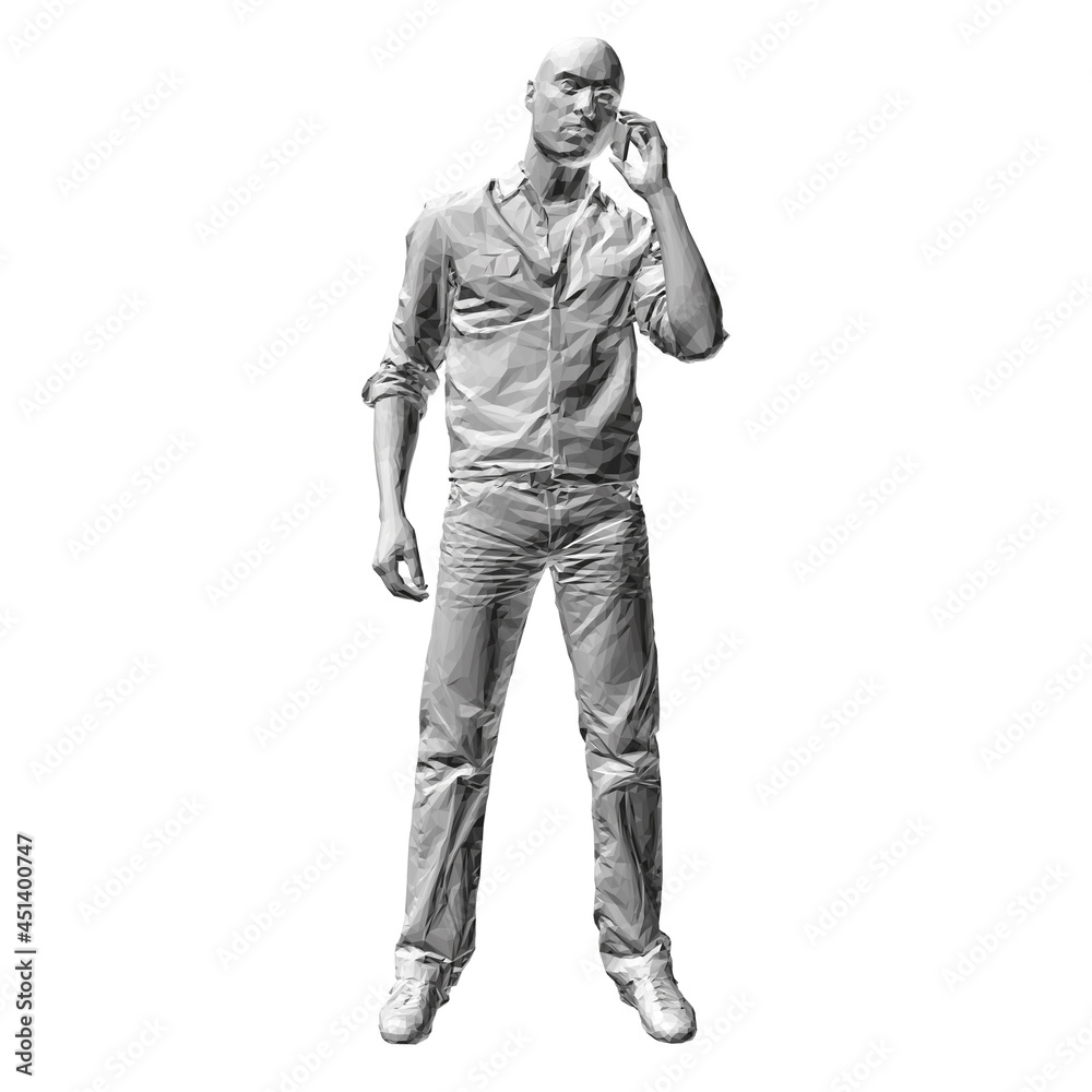 Male model talking on the phone isolated on white background. 3D. Vector illustration Male model talking on the phone isolated on white background. 3D. Vector illustration