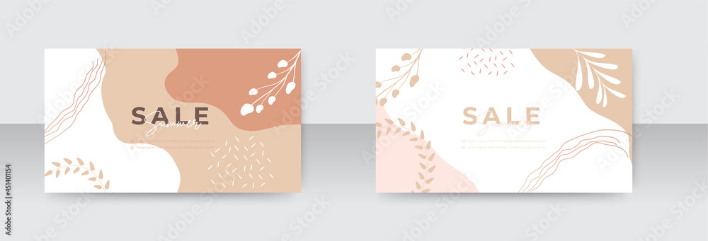Minimal long vector banner in pastel colors. Abstract organic floral background with copy space for text. Facebook cover template