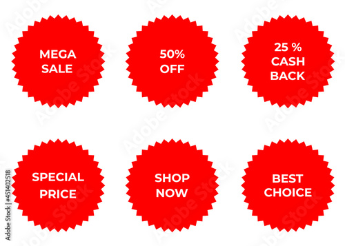 Red sale stickers on white background