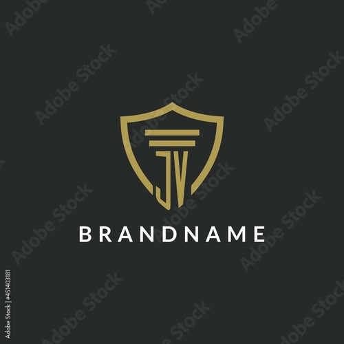 JV initial monogram logo with pillar and shield style design