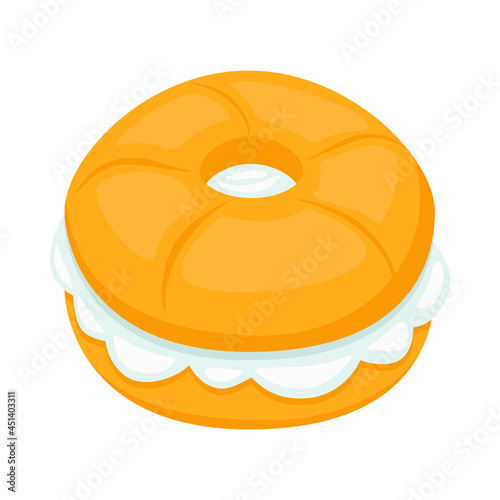 Fototapeta Naklejka Na Ścianę i Meble -  Bagel Sign Emoji Icon Illustration. Breakfast Cream Vector Symbol Emoticon Design Clip Art Sign Comic Style.