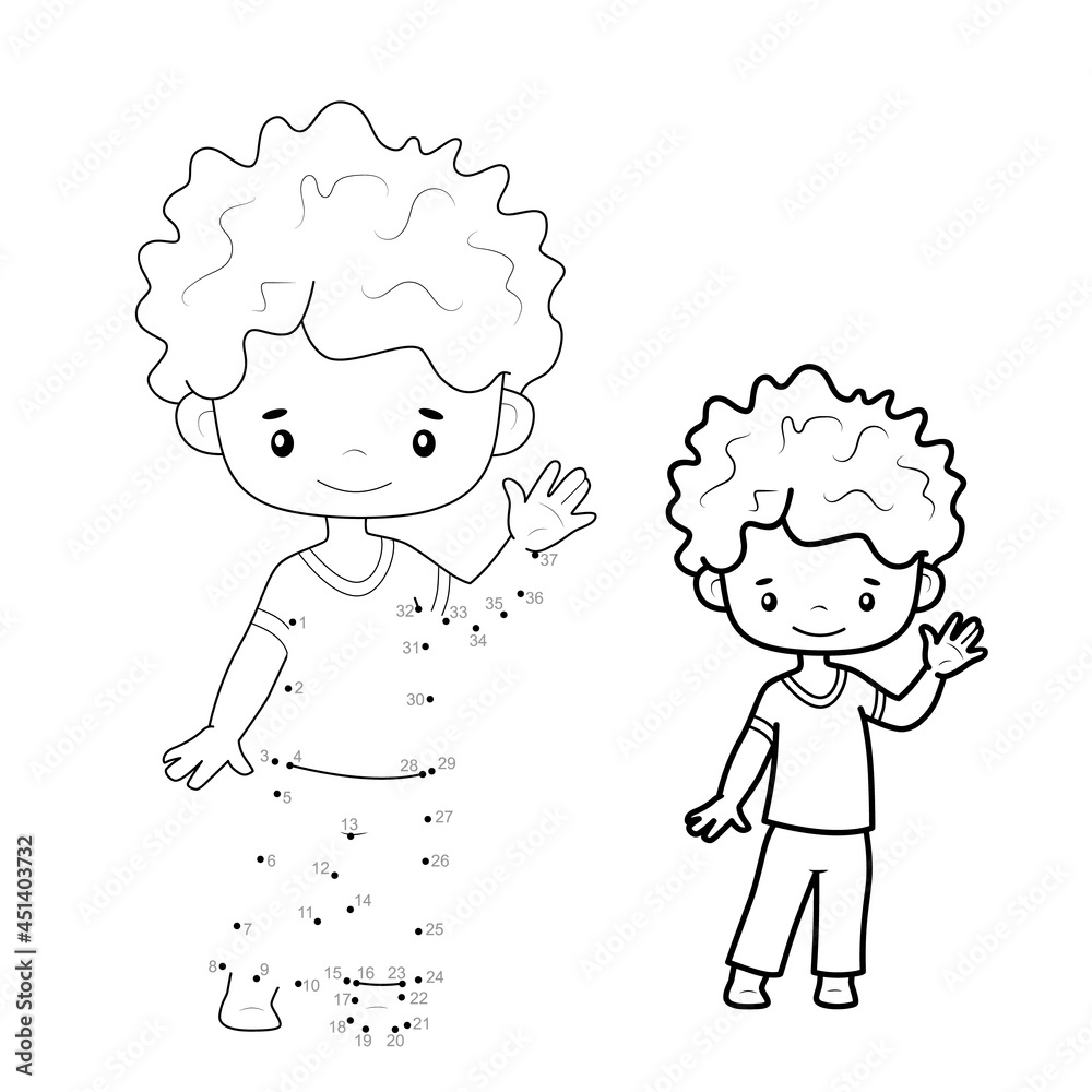Dot to dot puzzle for children. Connect dots game. Boy vector illustration Dot to dot puzzle for children. Connect dots game. Boy vector illustration