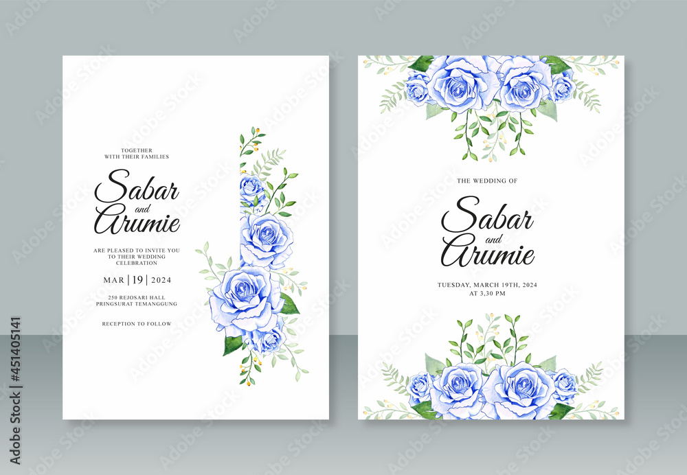 Beautiful wedding invitation template with roses watercolor painting