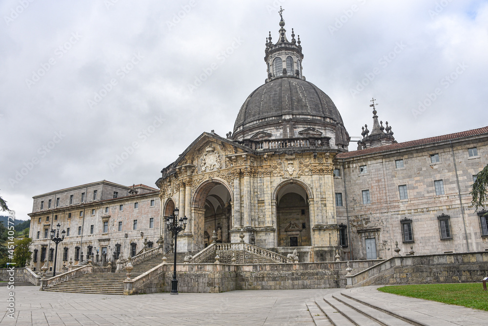 Loyola, Spain - 14 August 2021: Exterior views of the Sanctuary of Loyola Basilica, Basque Country, Spain