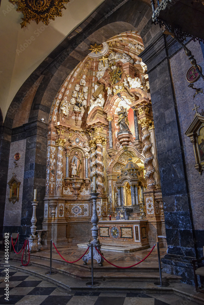 Obraz premium Loyola, Spain - 14 August 2021: Interior views of the Sanctuary of Loyola Basilica, Basque Country, Spain