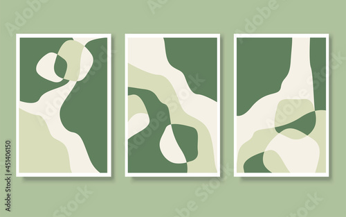 Abstract vector illustration set of art works in green colors.