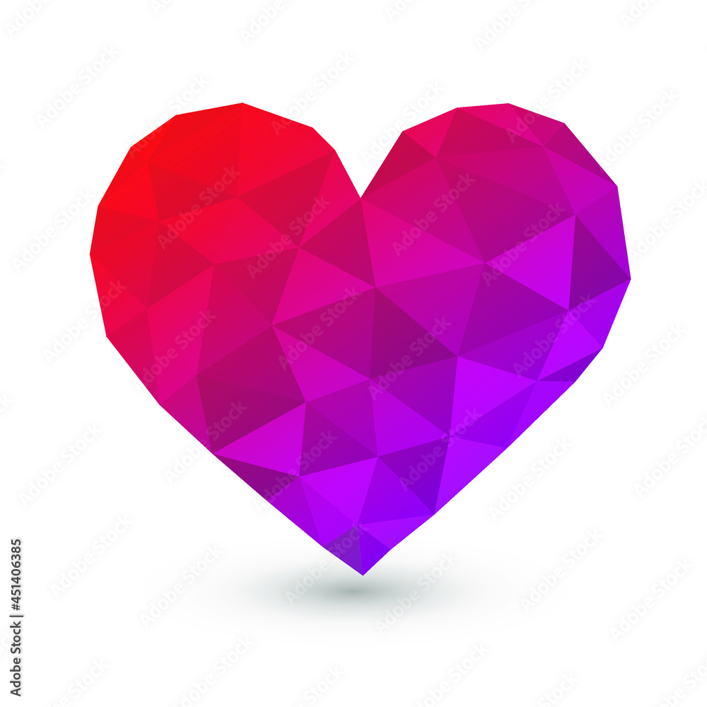 Garnet Heart Red Low Poly Icon Texture. Illustration Design Love Emotion Emoji. Polygon Style Vector Symbol.