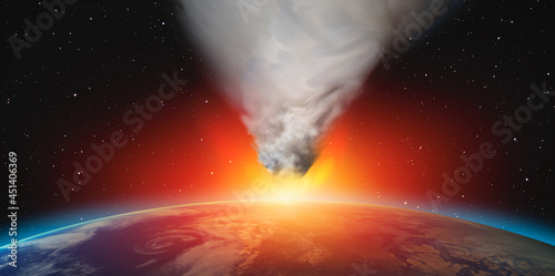 Fototapeta Naklejka Na Ścianę i Meble -  Attack of the asteroid (meteor) on the Earth 
