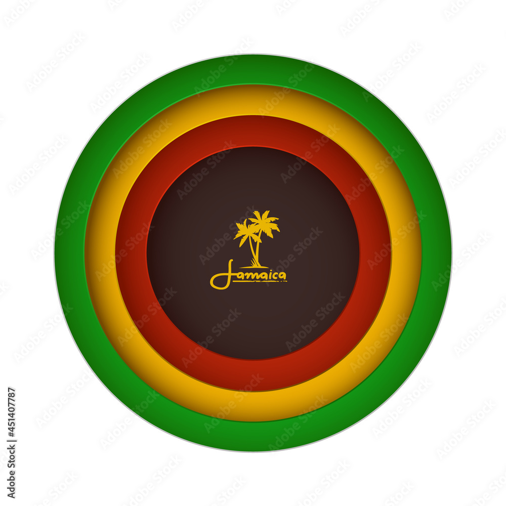 Layered Cut Out Paper Effect Banner. Vector Illustration of Rasta Flag Colors with Palms Layered Cut Out Paper Effect Banner. Vector Illustration of Rasta Flag Colors with Palms