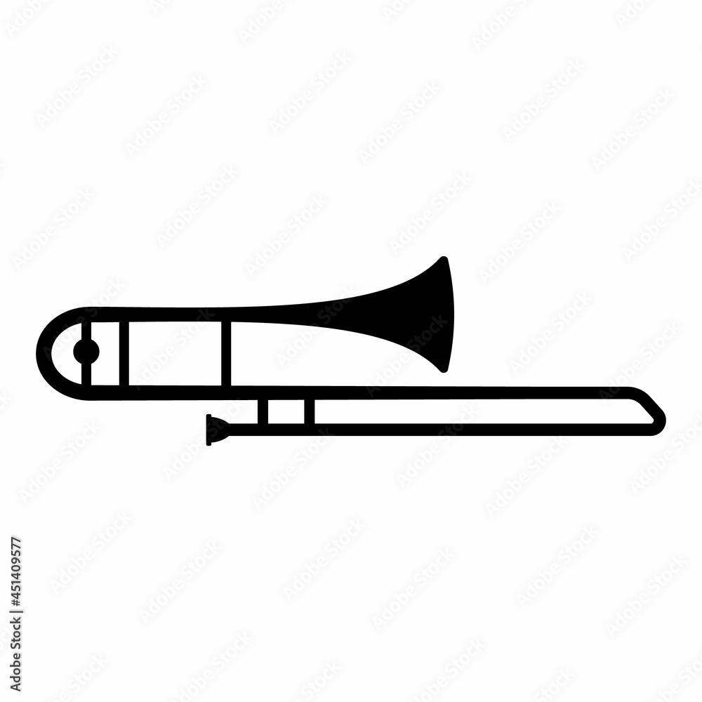 Fototapeta premium musical wind instruments trombone, Black stencil isolated vector illustration