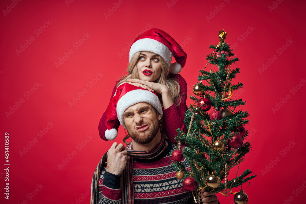 cute cheerful young couple New year Joy emotions cute cheerful young couple New year Joy emotions