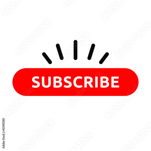 Subscribe, bell button and hand cursor. Red button subscribe to channel, blog. Social media background. Marketing. Simple style and isolated on a blank background. Color editable.