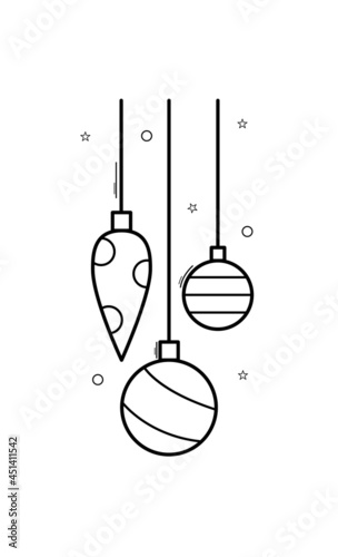 Christmas tree toys icons. New year balls logo. Vector illustration of christmas balls foe a tree. Isolated art on white background.