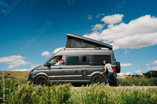 Travelers having problem with camper van photo