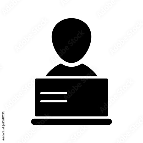 Unique Student Using Laptop Vector Glyph Icon