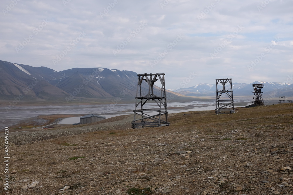 Mining equipment in the valley of norwegian svalbard