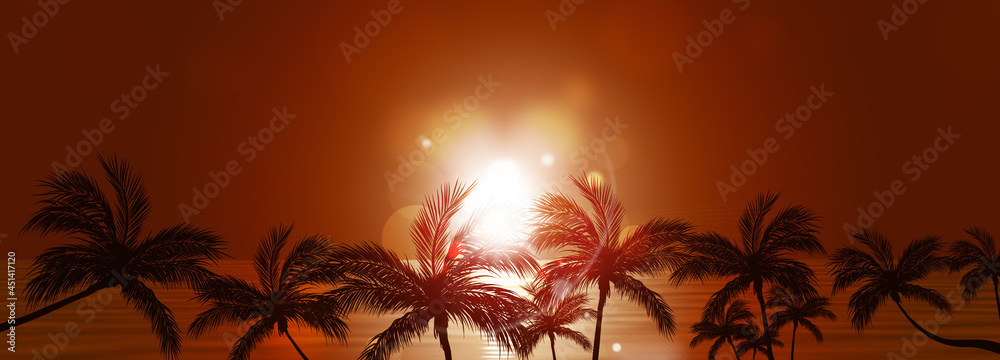 tropical palms beach sunset