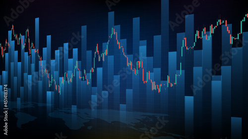 abstract futuristic technology background of stock market and candle stick bar chart graph green and red