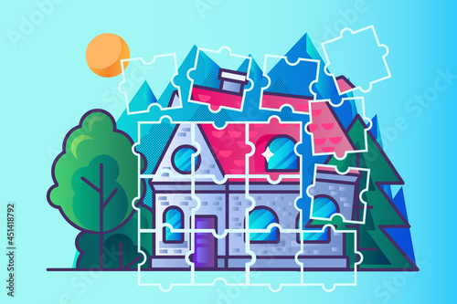 Real estate building construction puzzle vector