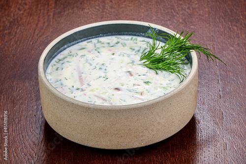 Russian traditional cold soup Okroshka