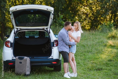 Vacation, Travel - family ready for the travel for summer vacation. suitcases and car route. travel concept. traveler. © Serhii