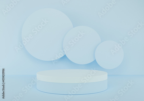Mock up stand podium for product presentation and show  blue background  minimal circle shape 3d rendering illustration