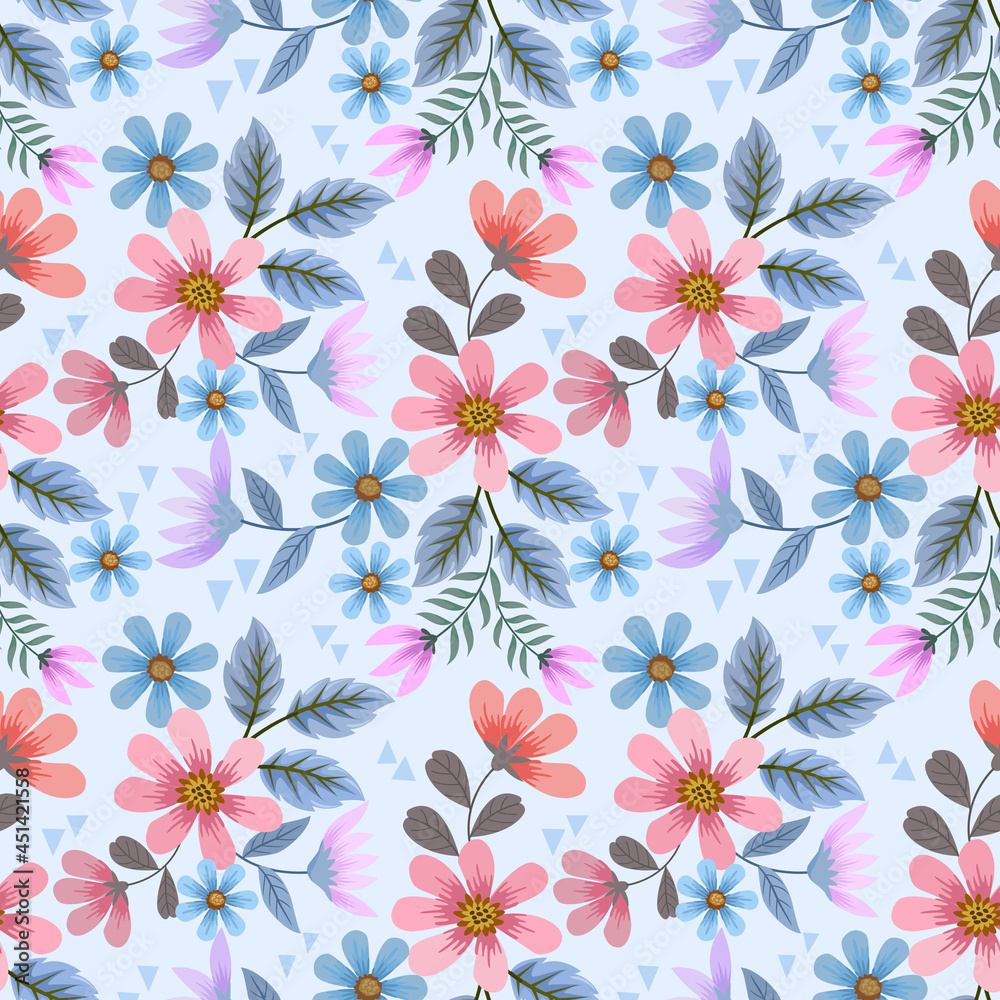Colorful hand draw flowers design seamless pattern for fabric textile wallpaper wrap paper.