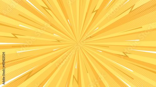 Yellow comics style background. Zoom rays focus lines background.