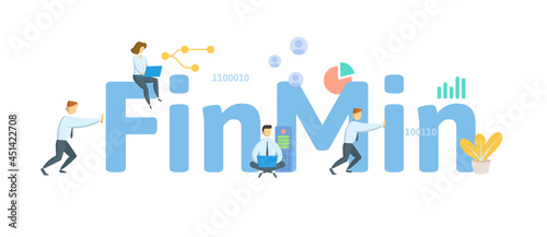 FinMin, Finance Minister. Concept with keyword, people and icons. Flat vector illustration. Isolated on white.