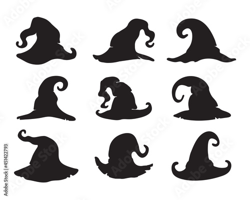 Witch magic hat vector. witch hat element silhouette Halloween party decorations