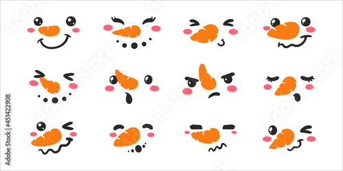 Snowman face set. snowball face decoration vector in the winter of Christmas