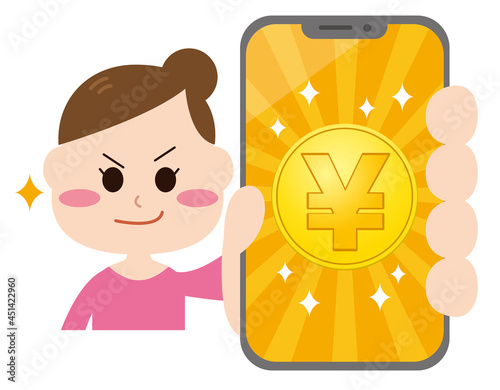 スマホの電子マネーを見せる女性