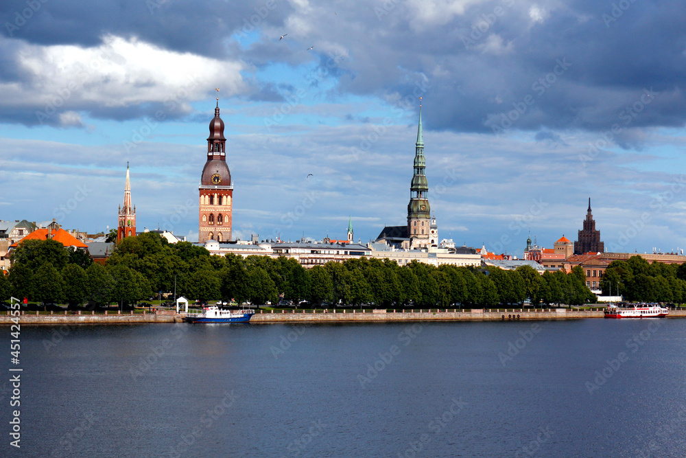 Panoramic view of the old town of Riga and the Daugava river