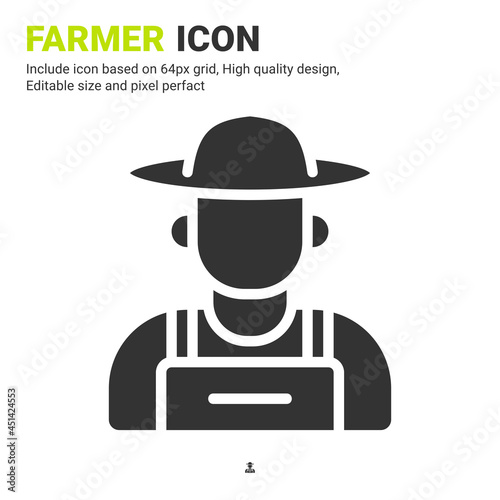 Farmer icon vector with glyph style isolated on white background. Vector illustration peasant sign symbol icon concept for digital farming, industry, business, agriculture, apps and all project