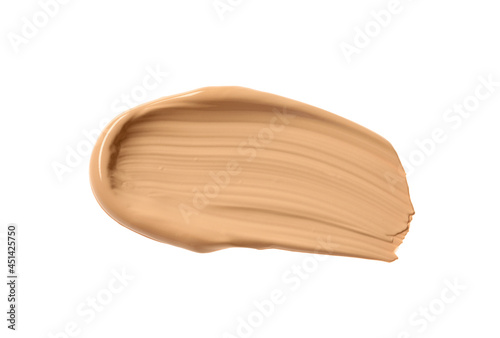 Smear of liquid skin foundation isolated on white, top view