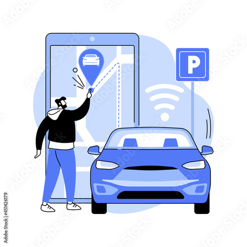 Self-parking car system abstract concept vector illustration.