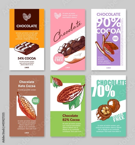 Collection package label chocolate design vector illustration sweet bars engraved vintage template
